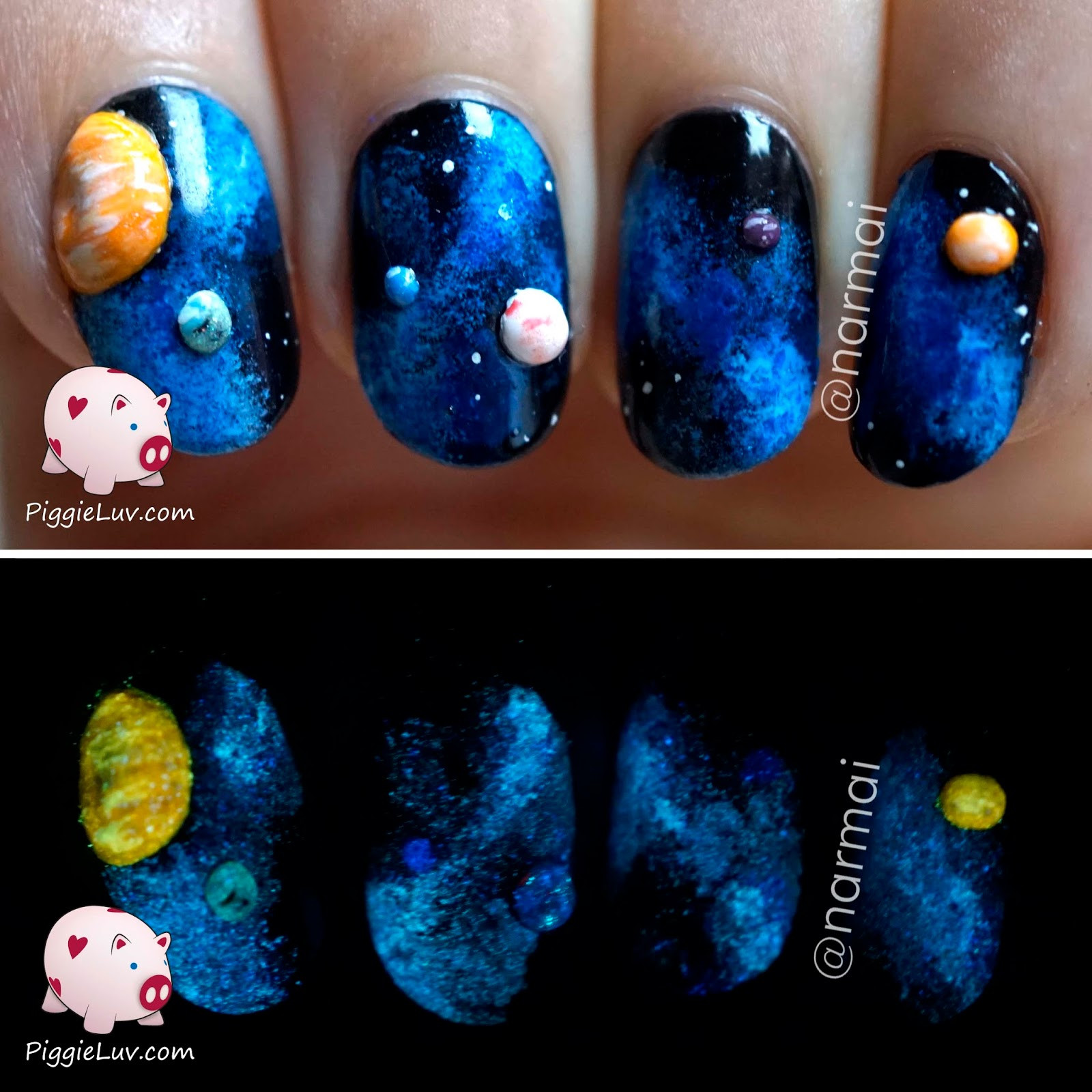 Glow In The Dark Nail Art
 PiggieLuv 3D galaxy nail art glow in the dark