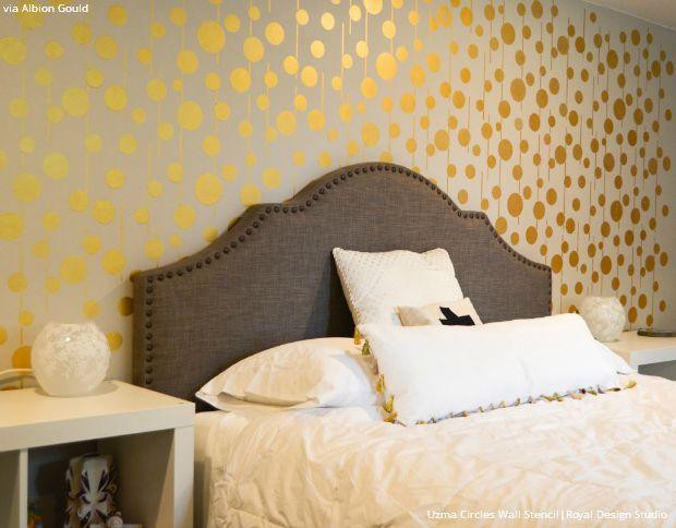 Gold Bedroom Paint
 Gold Wallpaper Wall Stencils DIY Ideas for Metallic Home