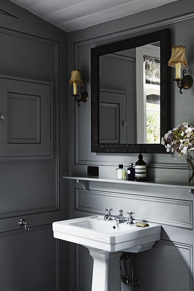 Gray Bathroom Walls
 Dark grey bath greige design
