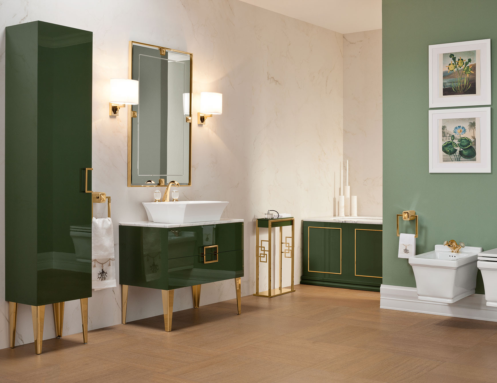 Green Bathroom Vanity
 Daphne Bathroom High End Vanity Wood in Forest Green Lacquer