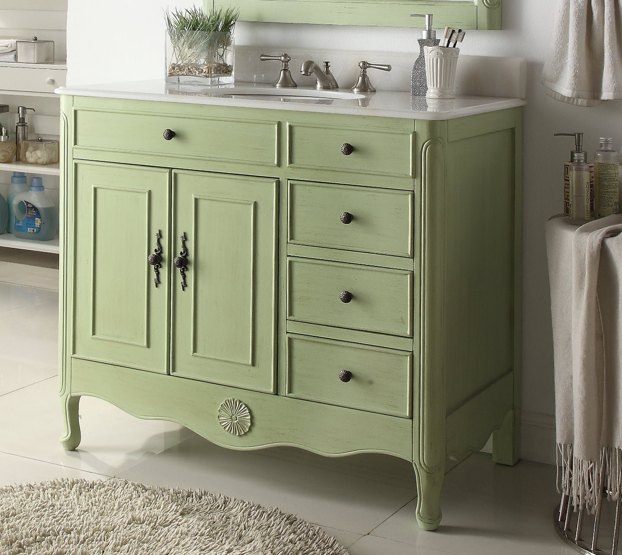 Green Bathroom Vanity
 38 inch Bathroom Vanity with 3 Drawers on The Right
