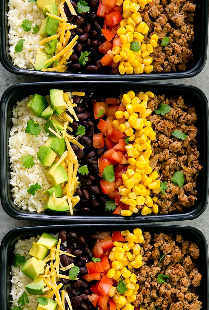 Ground Turkey Meal Prep Recipe
 Turkey Taco Bowls with Cauliflower Rice Meal Prep Kirbie