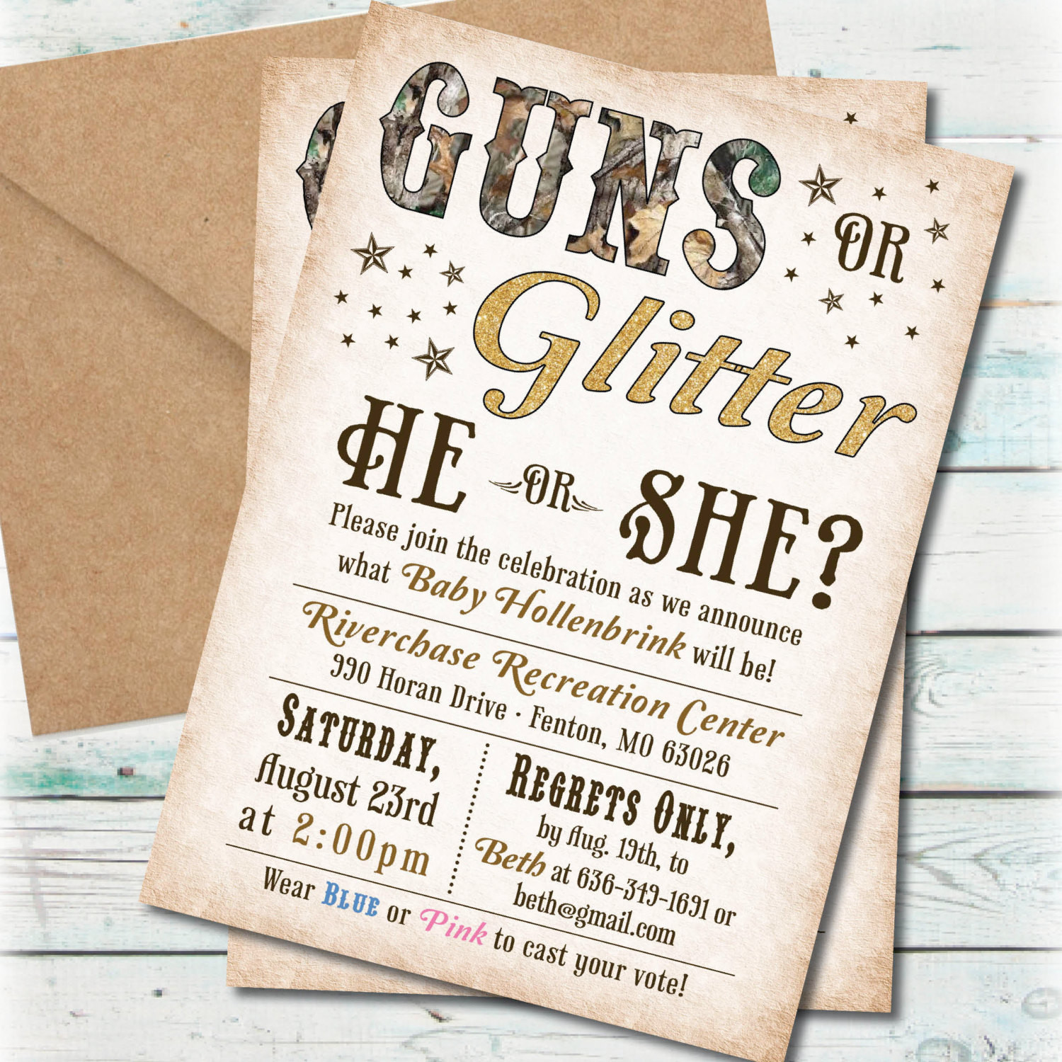 Guns And Glitter Gender Reveal Party Ideas
 Printable Guns or Glitter Gender Reveal Party Invitation