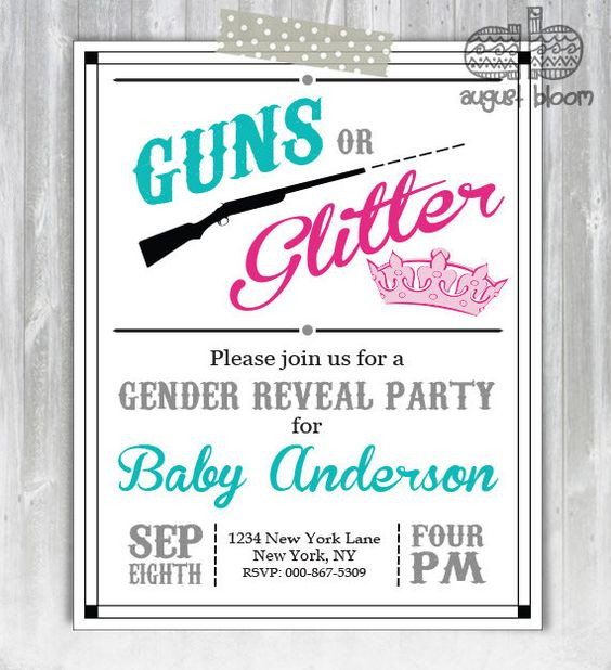 Guns And Glitter Gender Reveal Party Ideas
 Guns or Glitter Gender Reveal Invitation Gender Reveal