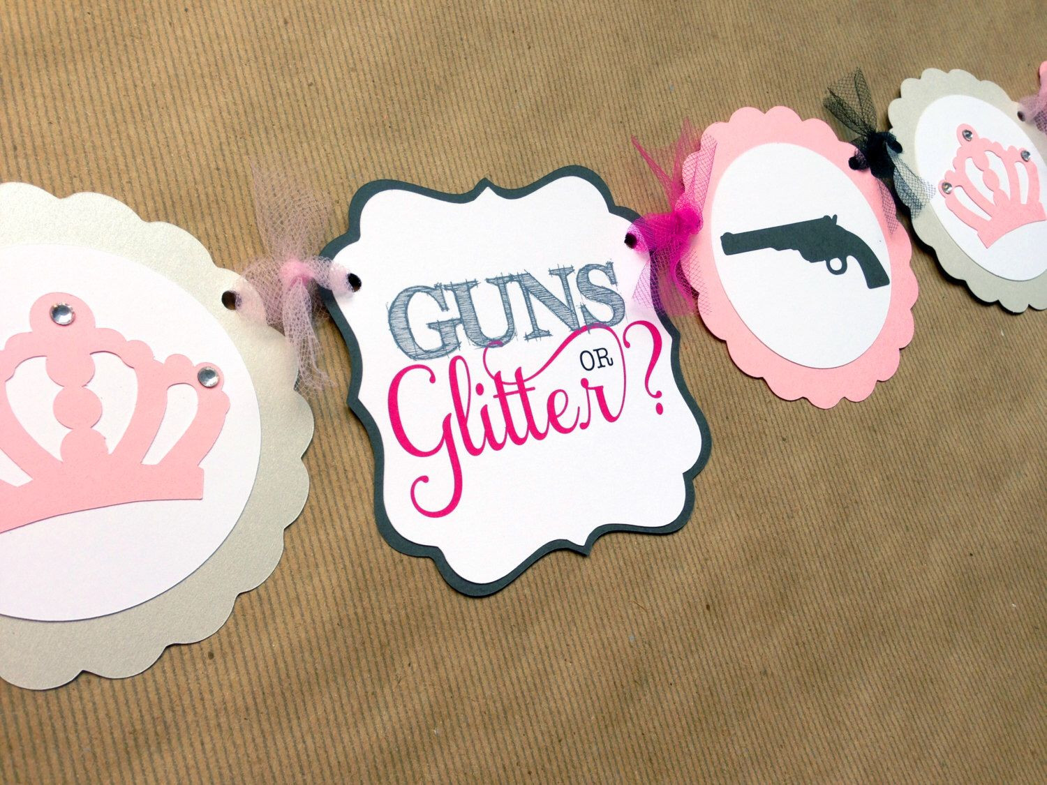 Guns And Glitter Gender Reveal Party Ideas
 GUNS OR GLITTER Gender reveal baby shower Banner by