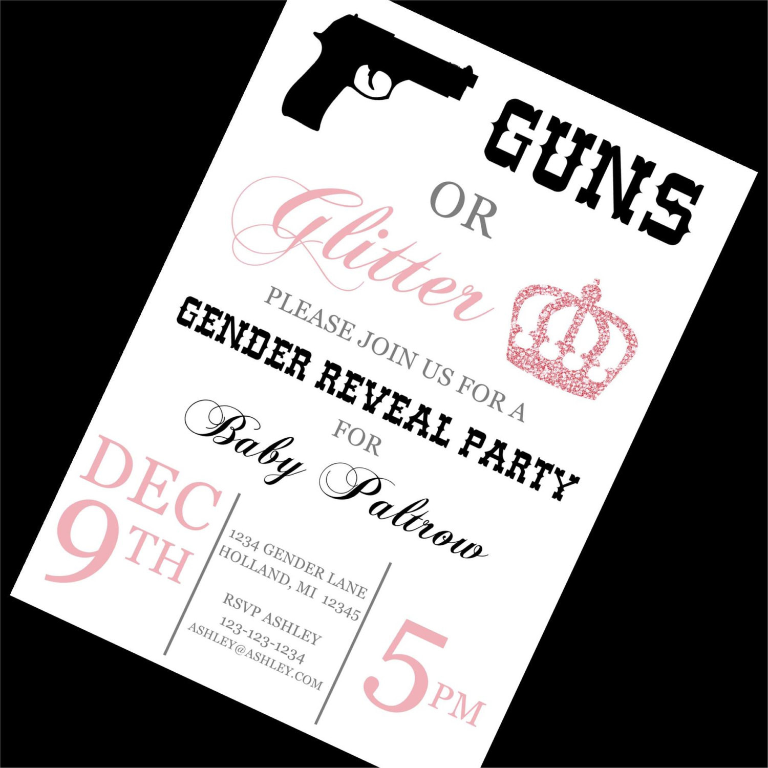 Guns And Glitter Gender Reveal Party Ideas
 Guns or Glitter Gender Reveal Invitation Guns or Glitter