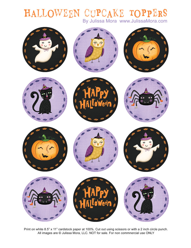 Halloween Cupcakes Toppers
 We Love to Illustrate Happy Halloween Cupcake Toppers