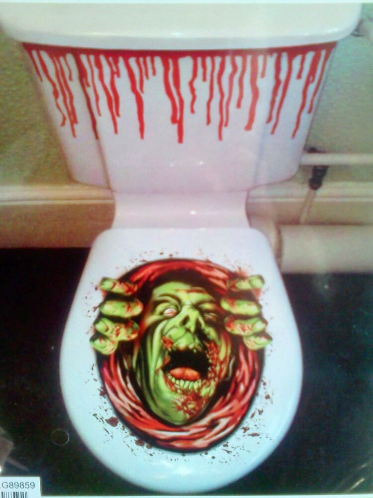 Halloween Toilet Decorations
 Green Zombie Toilet Seat Lid Clings Halloween Party