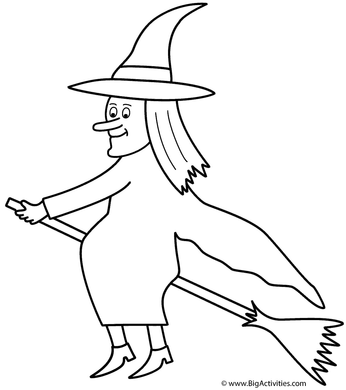 Halloween Witch Coloring Pages For Kids
 Witch on broom Coloring Page Halloween