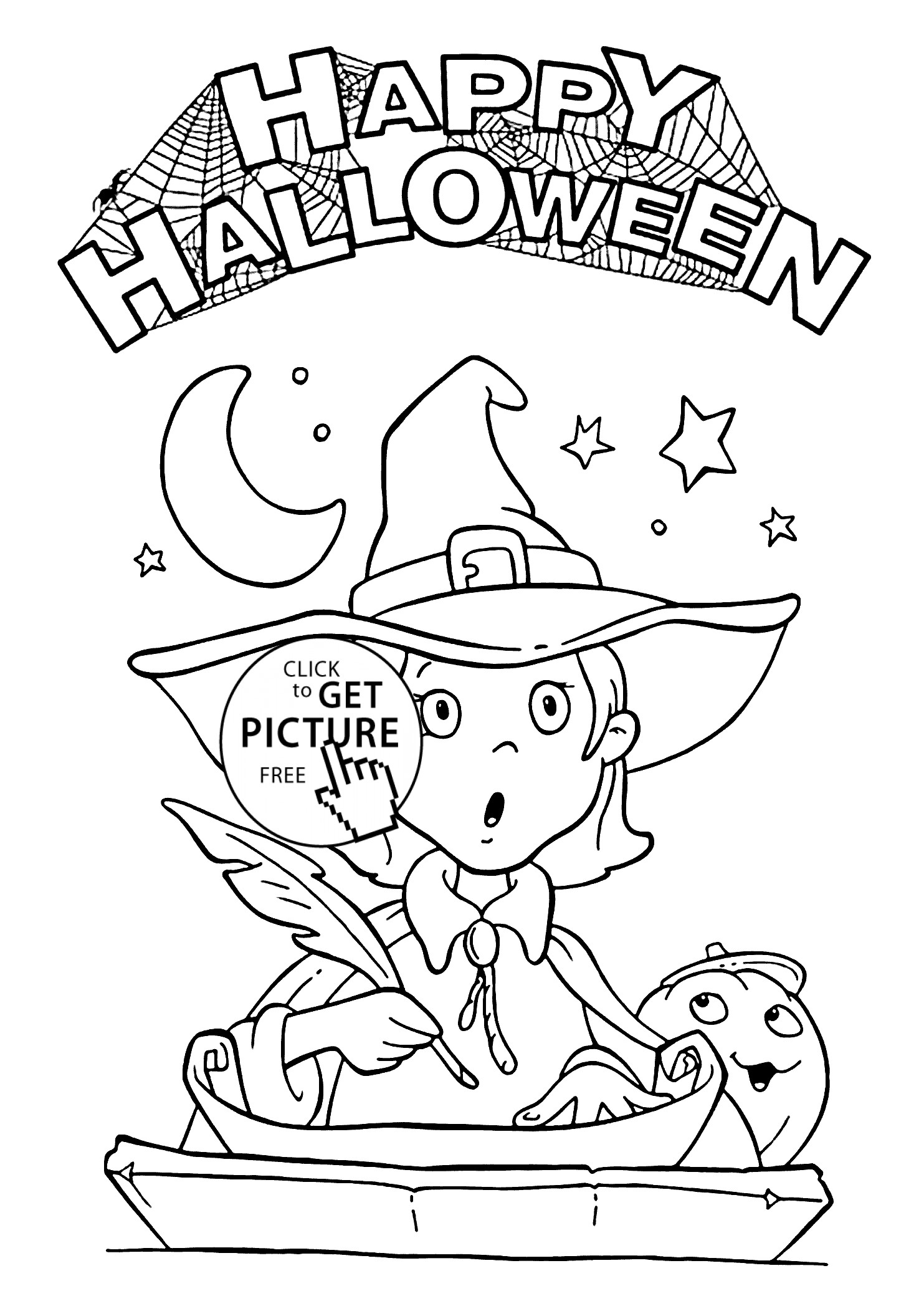 Halloween Witch Coloring Pages For Kids
 Happy Halloween and Pretty Witch coloring page for kids
