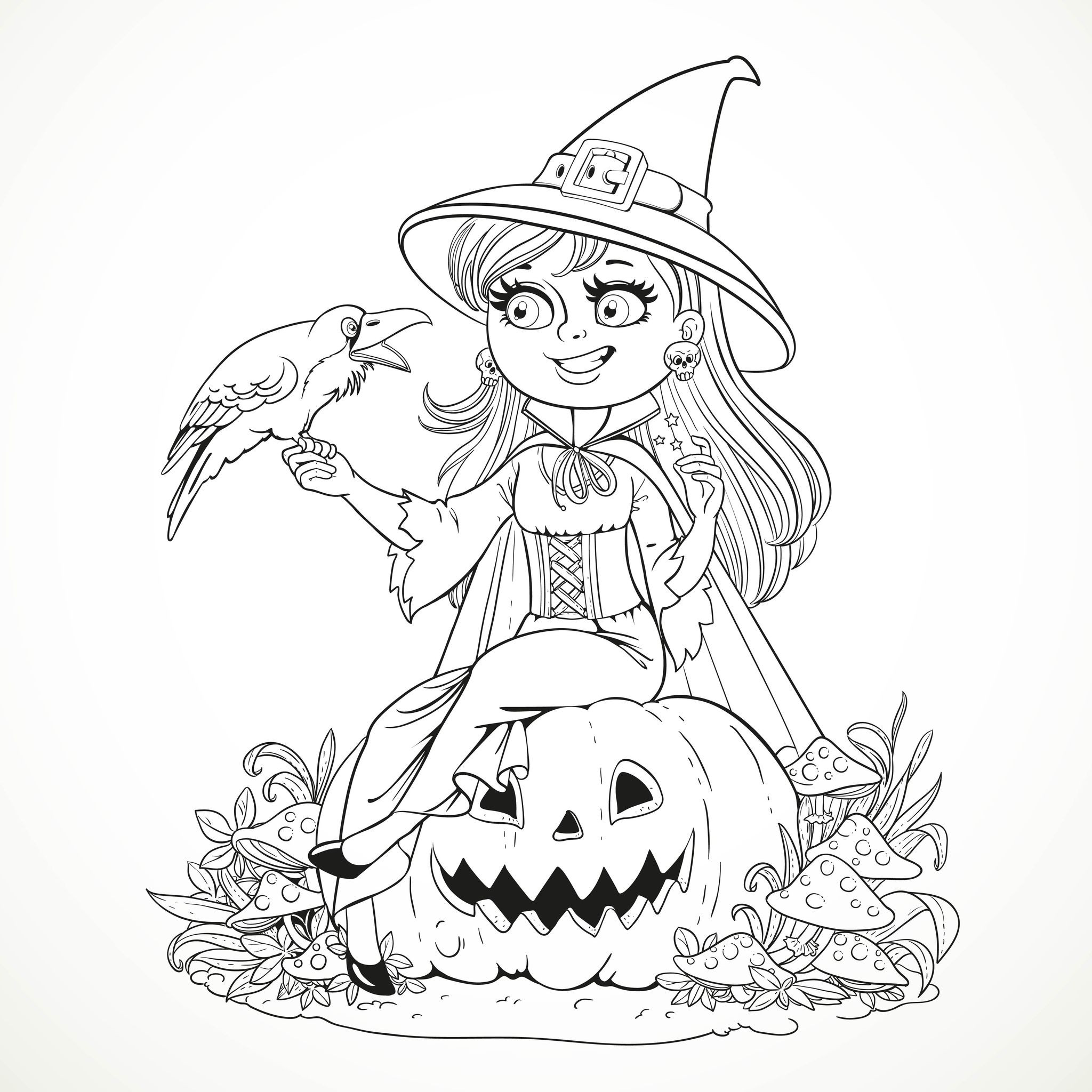 Halloween Witch Coloring Pages For Kids
 Halloween smiling witch and crow Halloween Adult