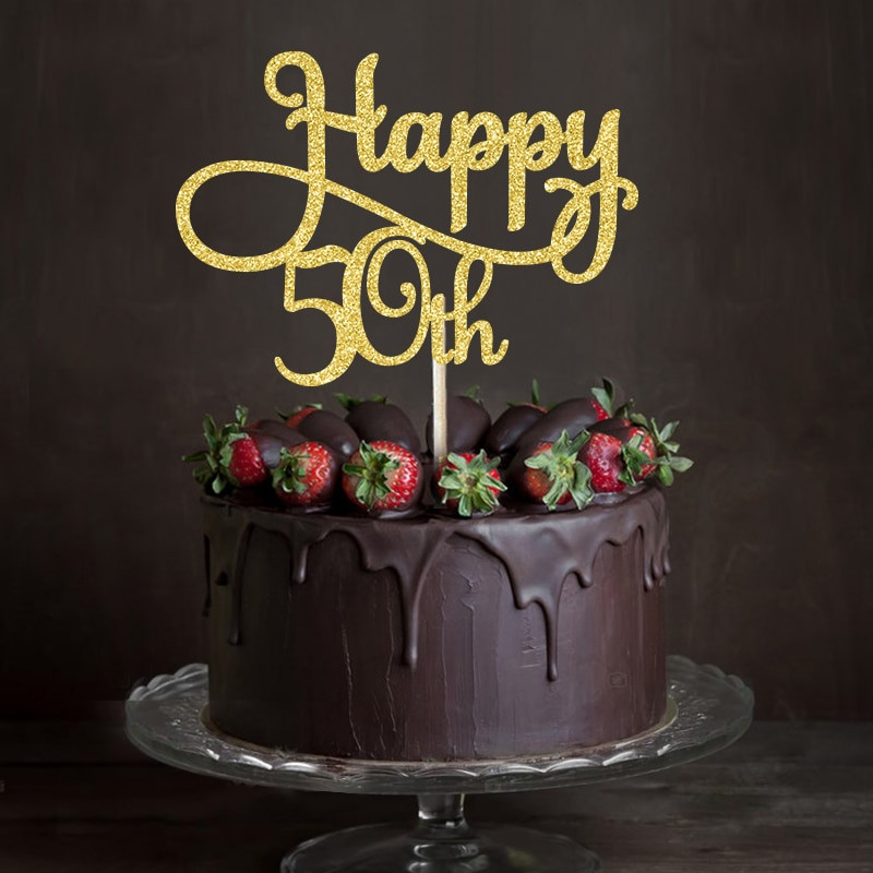 Happy 50th Birthday Cake
 Gold Silver Black Glitter Happy 50th Cake Topper Fiftieth