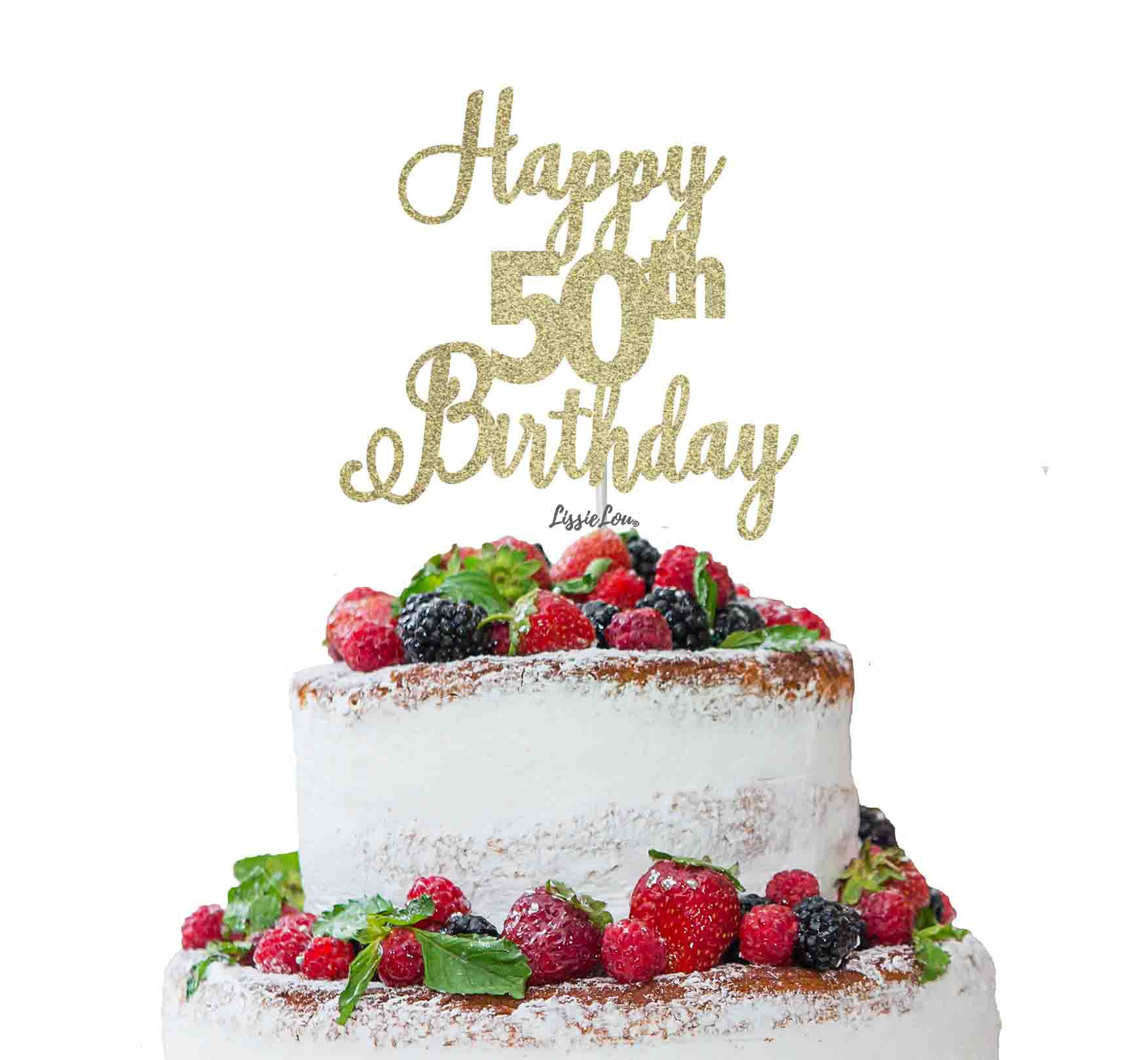 Happy 50th Birthday Cake
 Happy 50th Birthday Pretty Cake Topper Glitter Card