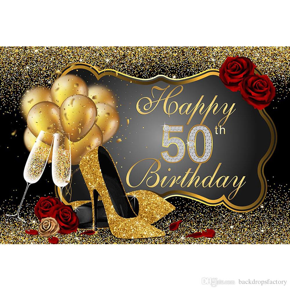 Happy 50th Birthday Decorations
 2019 Happy 50th Birthday Party Backdrop Printed Gold