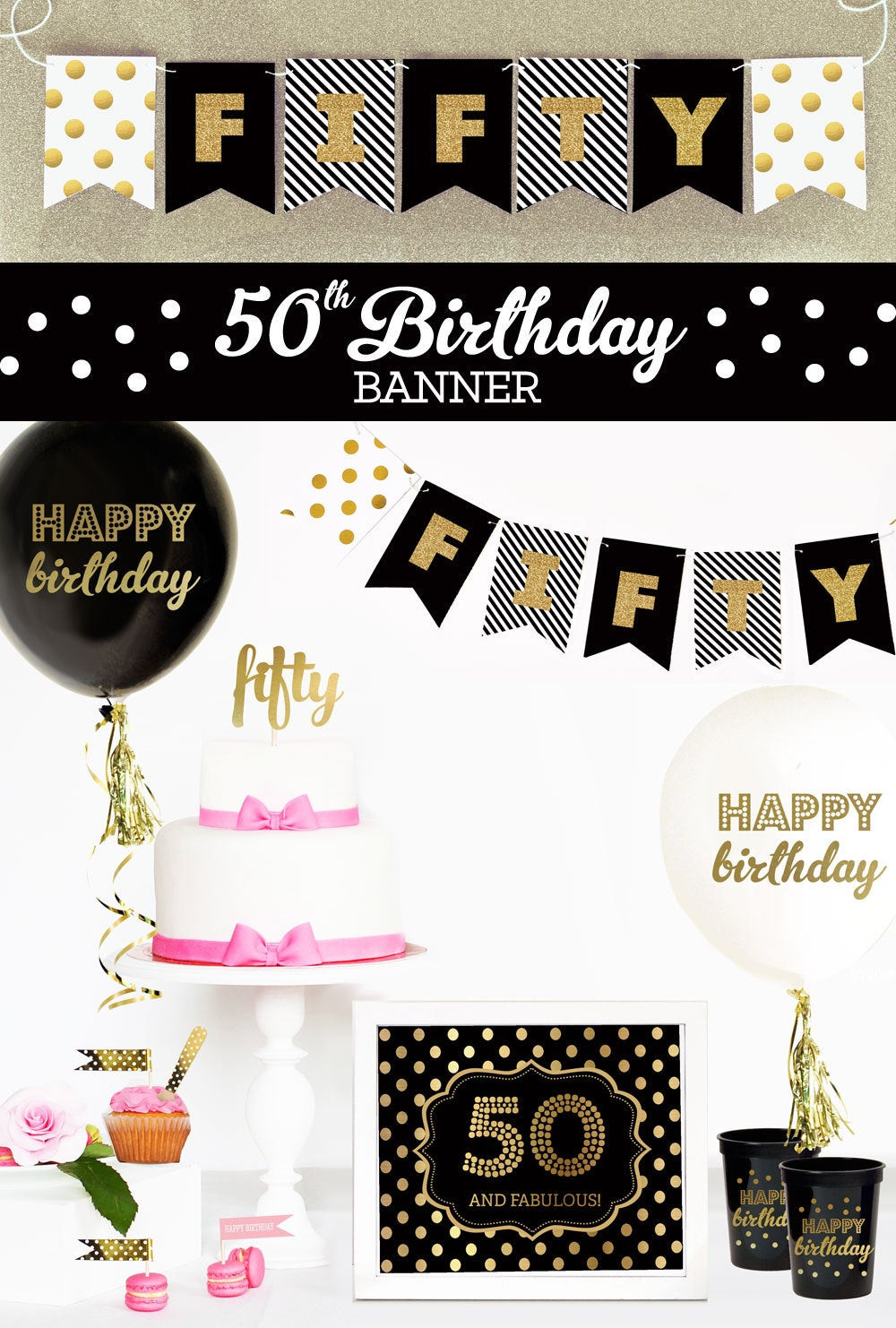 Happy 50th Birthday Decorations
 Happy 50th Birthday Banner 50th Birthday Decorations 50th