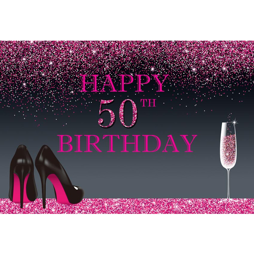 Happy 50th Birthday Decorations
 Happy 50th Birthday Backdrop Printed Pink Confetti Pieces