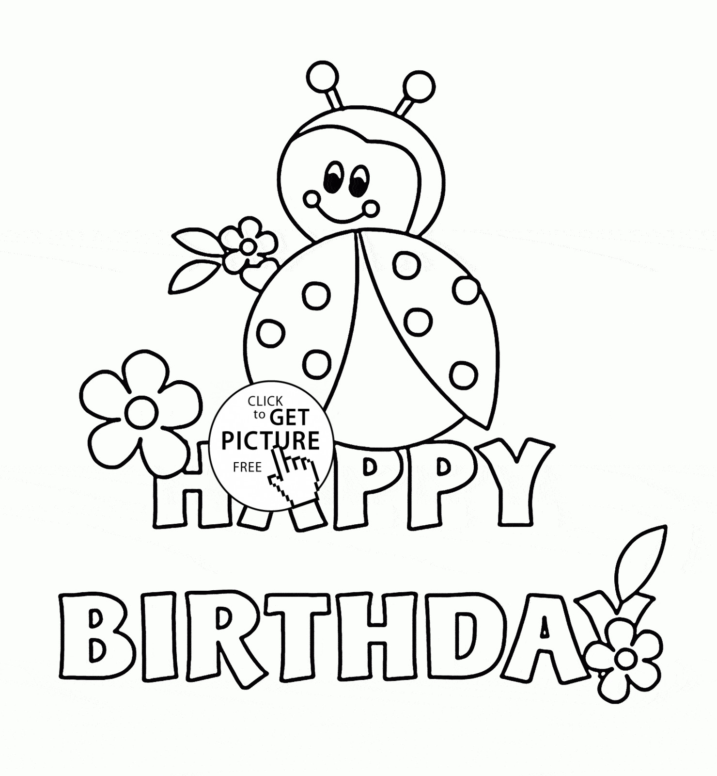 Happy Birthday Coloring Pages For Kids
 Happy Birthday Card with Ladybug coloring page for kids