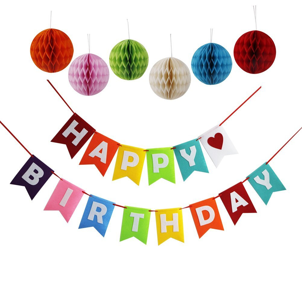 Happy Birthday Decoration
 Happy Birthday Decorations Banner With Set 6 Tissue Pom