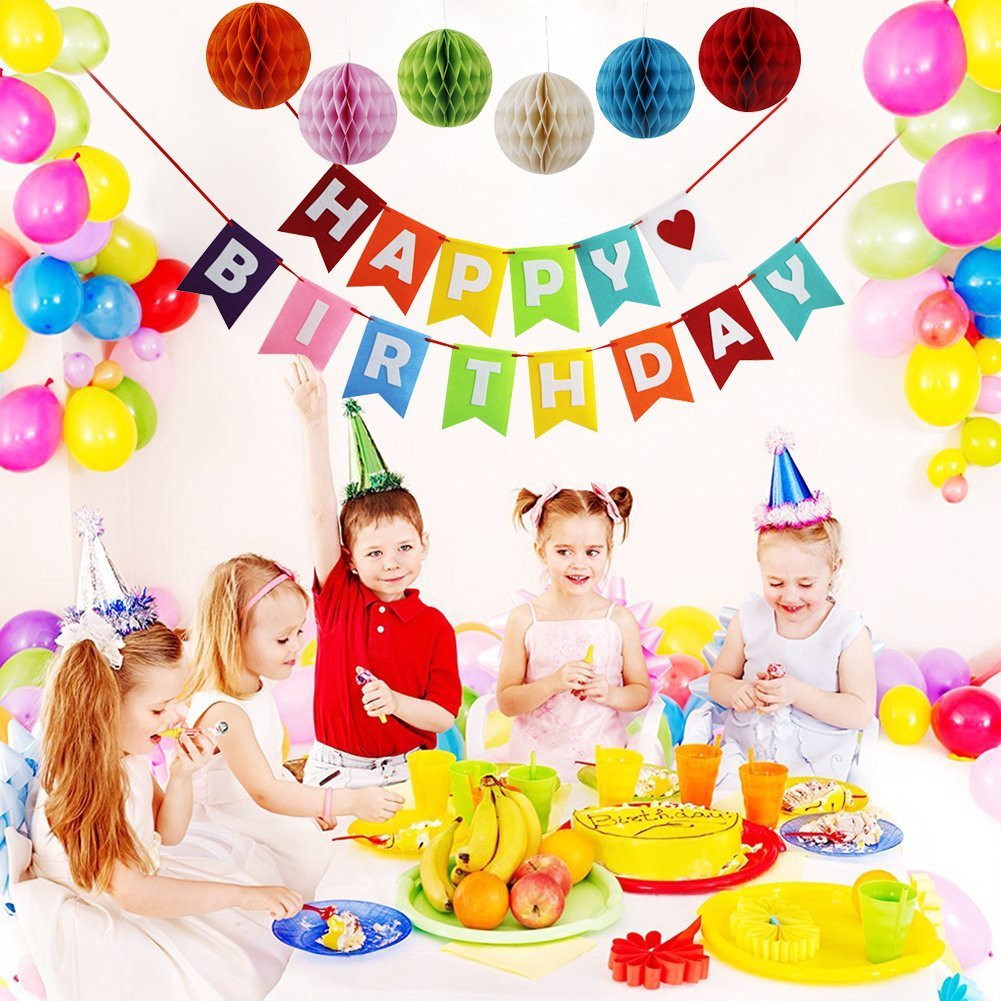 Happy Birthday Decoration
 Happy Birthday Decorations Banner With Set 6 Tissue Pom