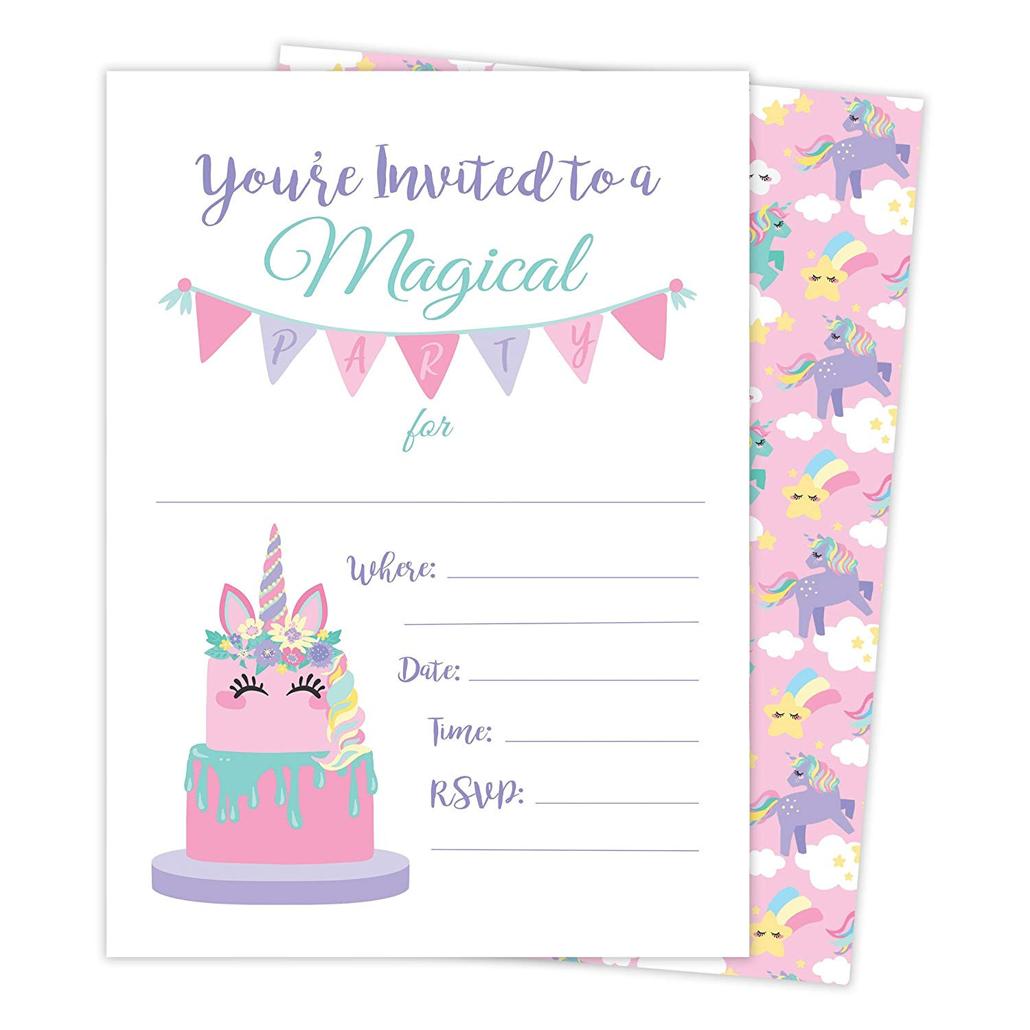 Happy Birthday Invitation Cards
 Unicorn Cake Happy Birthday Invitations Invite Cards 25