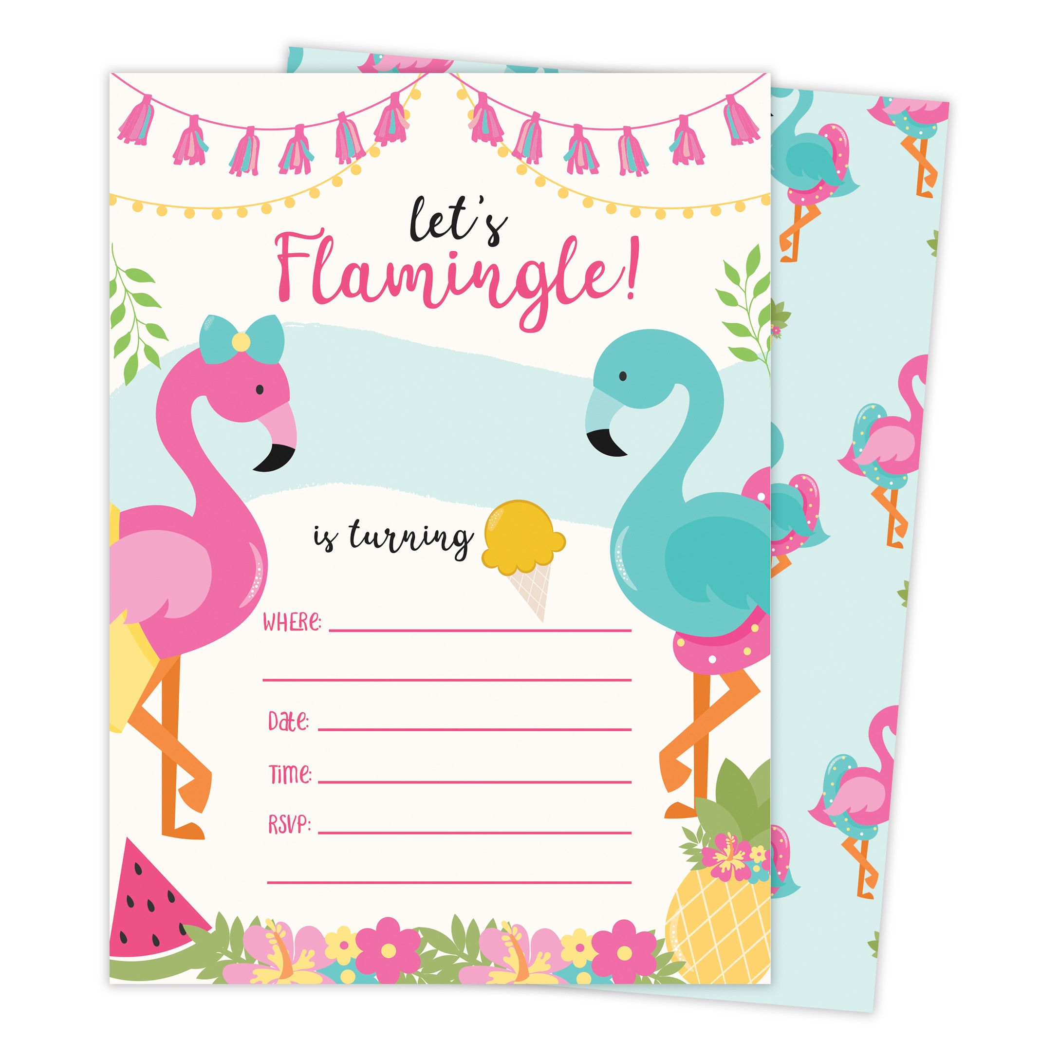 Happy Birthday Invitation Cards
 Flamingo 2 Happy Birthday Invitations Invite Cards 25