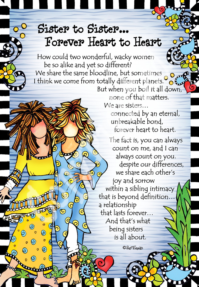 Happy Birthday Sister Poems Funny
 F238 Sisters Heart to Heart – 8x10 Gifty Art 1