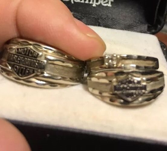 Harley Wedding Bands
 Mens & La s Matching 10K White Harley Davidson Ring