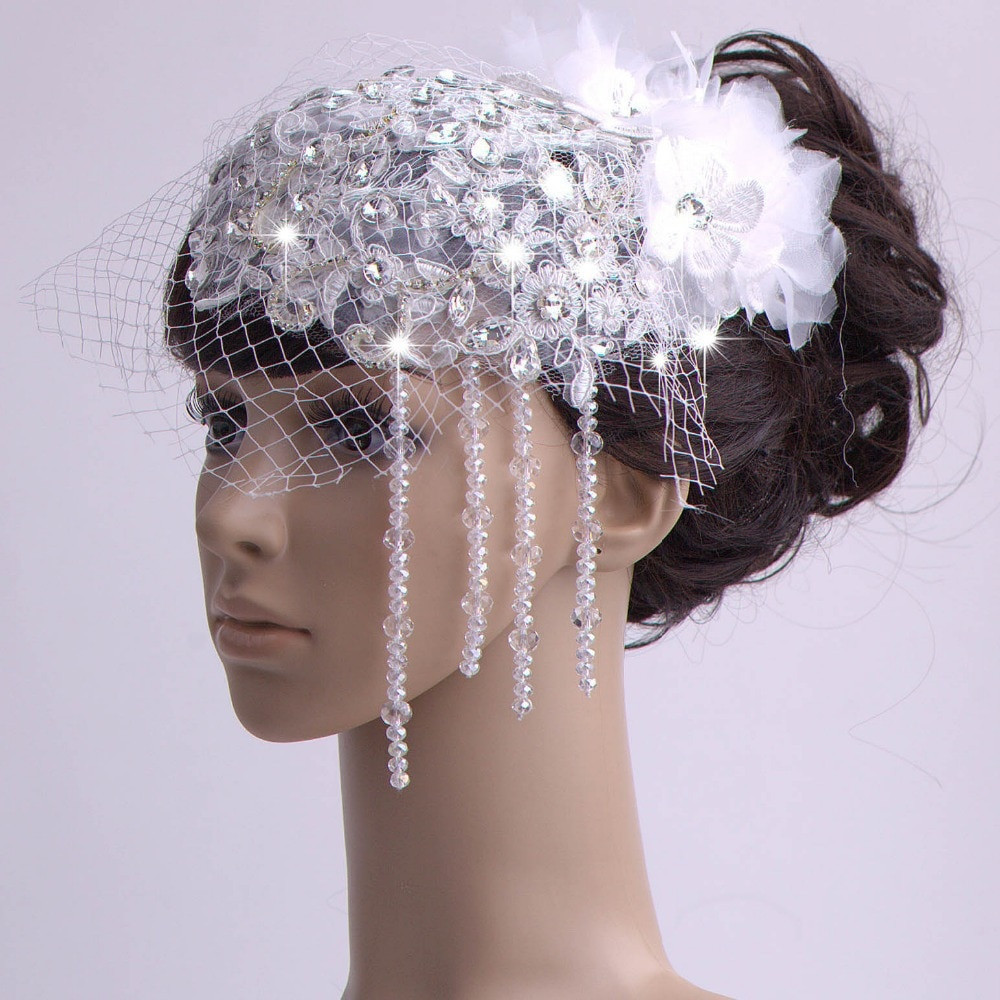 Hat With Veil For Wedding
 2015 Vintage Beautiful Birdcage Bridal Flower Fascinator