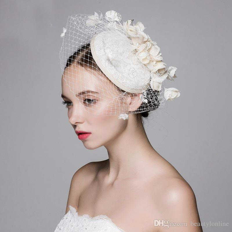 Hat With Veil For Wedding
 Original Design Ivory Beige Wedding Veil Hats With Pearl