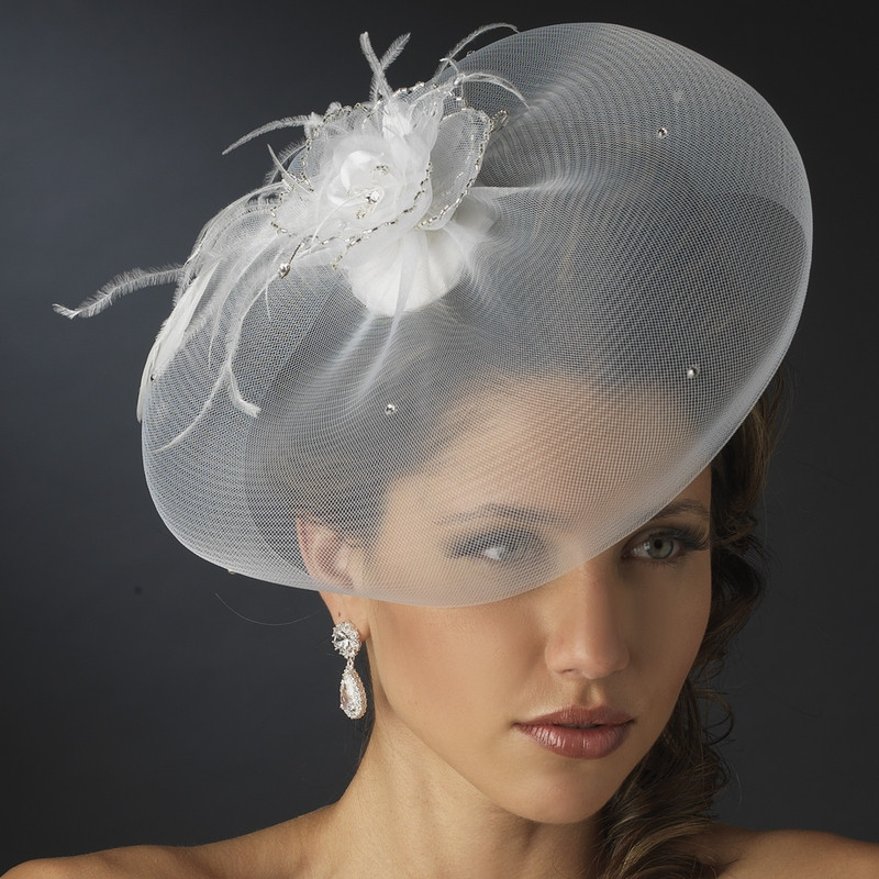 Hat With Veil For Wedding
 Feather Fascinator and Wedding Hat Veil Elegant Bridal