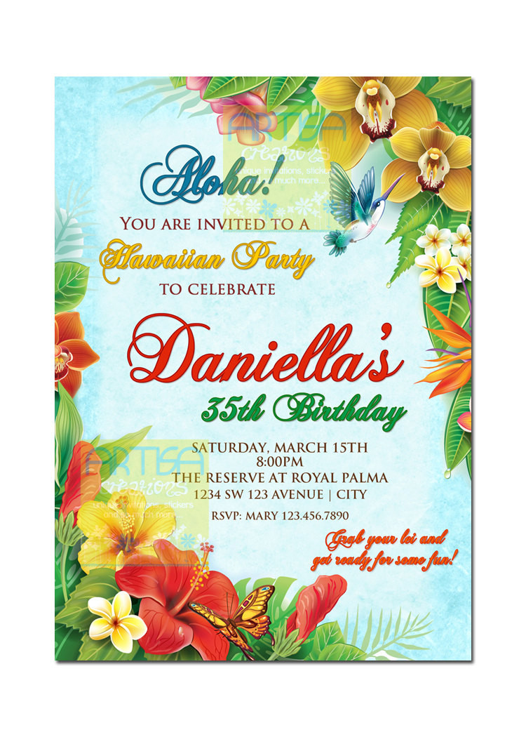 Hawaiian Birthday Invitations
 Hawaiian Birthday Invitation Hawaiian Luau Party Hawaiian