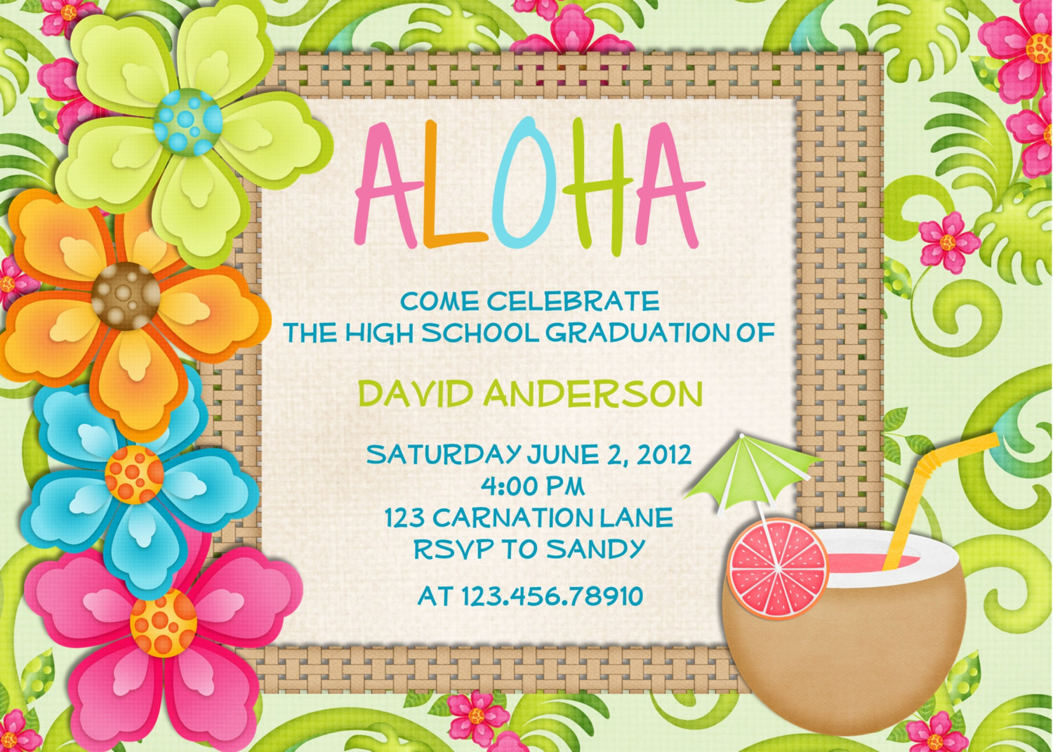 Hawaiian Birthday Invitations
 Luau Birthday Invitation Sweet 16 Tropical Hawaiian Hula Party