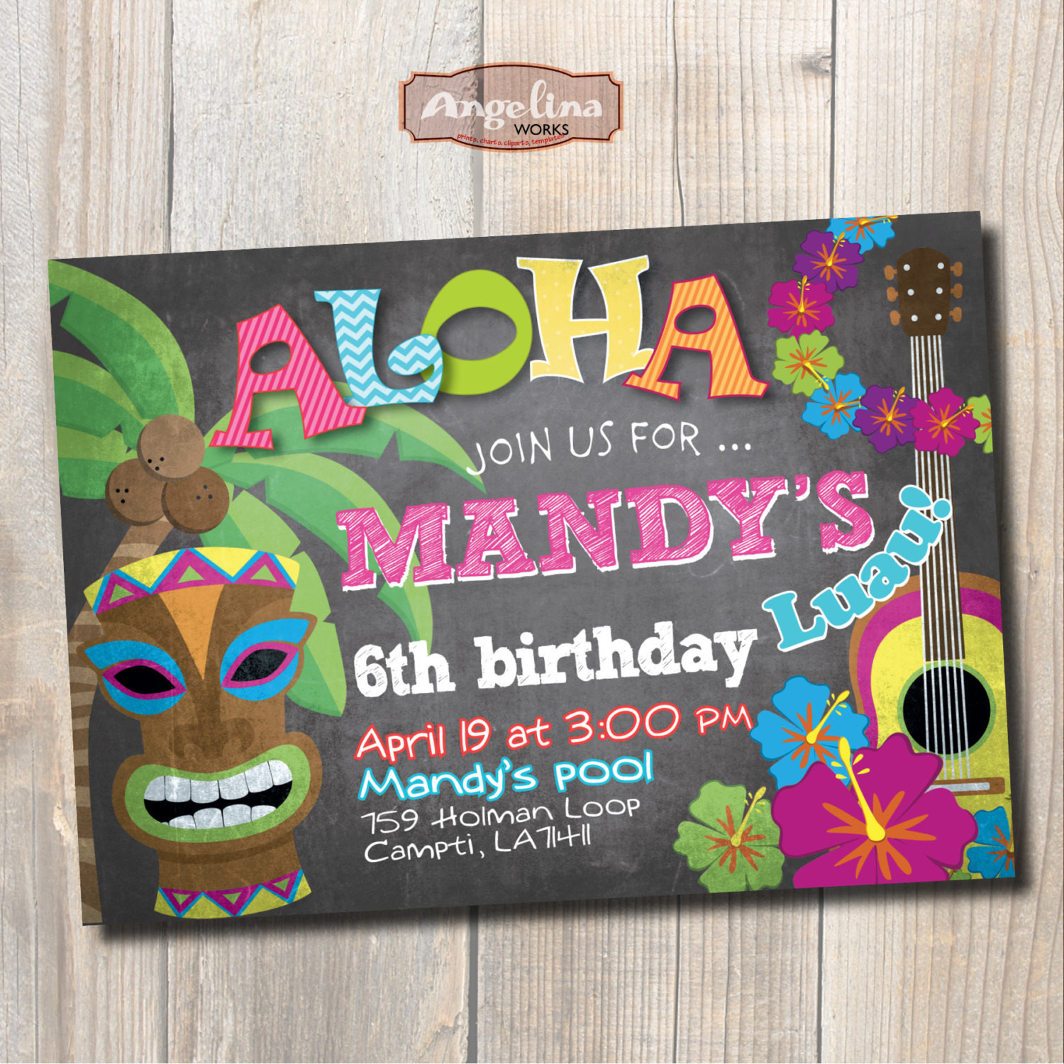 Hawaiian Birthday Invitations
 Luau Birthday Invitation Hawaiian party Chalkboard DIY