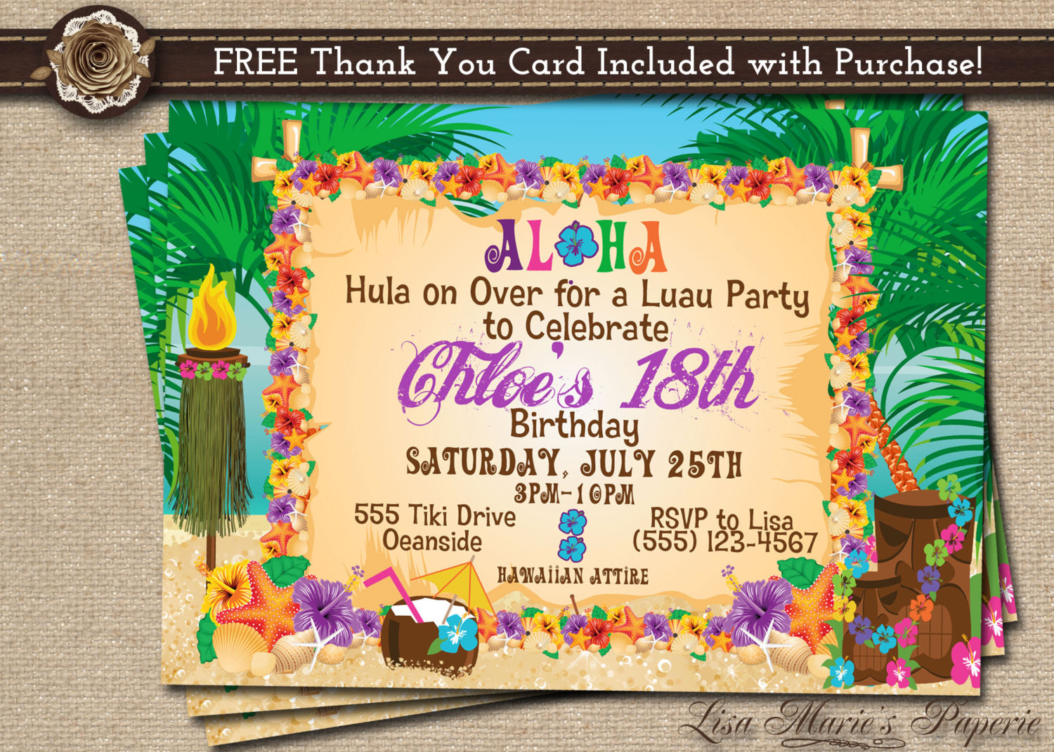 Hawaiian Birthday Invitations
 hawaiian party invitation luau birthday invitation luau