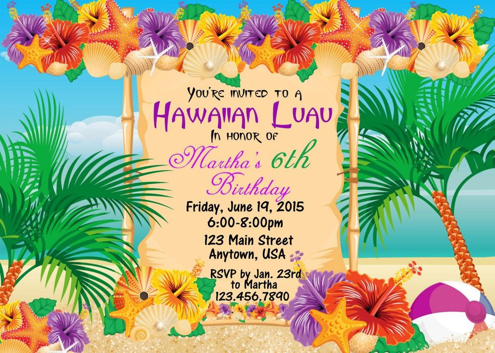 Hawaiian Birthday Invitations
 Luau Invitation Birthday Hawaiian Invitation Luau