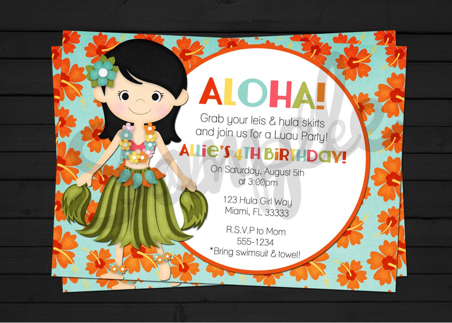 Hawaiian Birthday Invitations
 Hawaiian Luau Birthday Invitation Digital File by