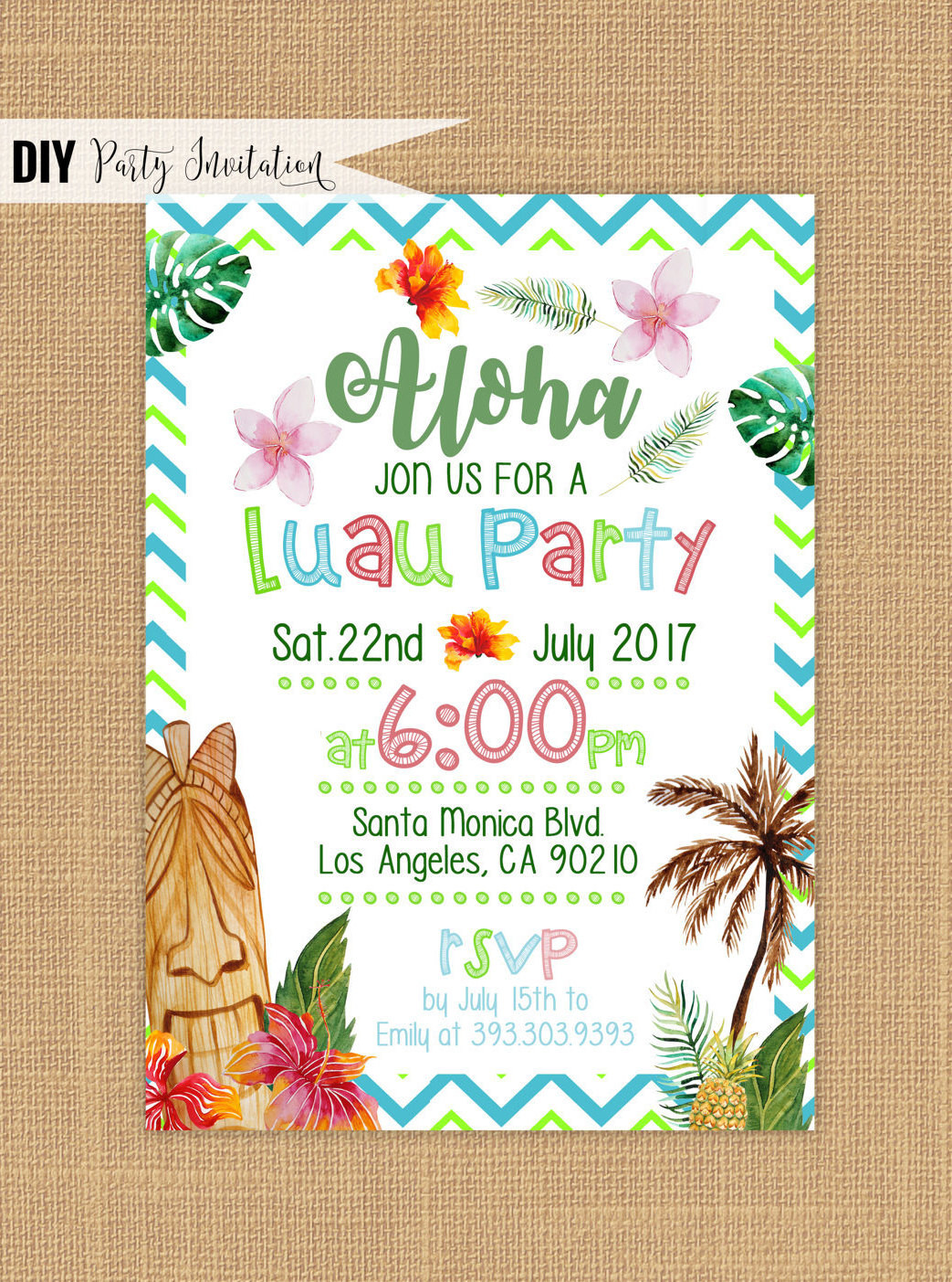 Hawaiian Birthday Invitations
 Luau invitation Printable Luau Birthday invitations