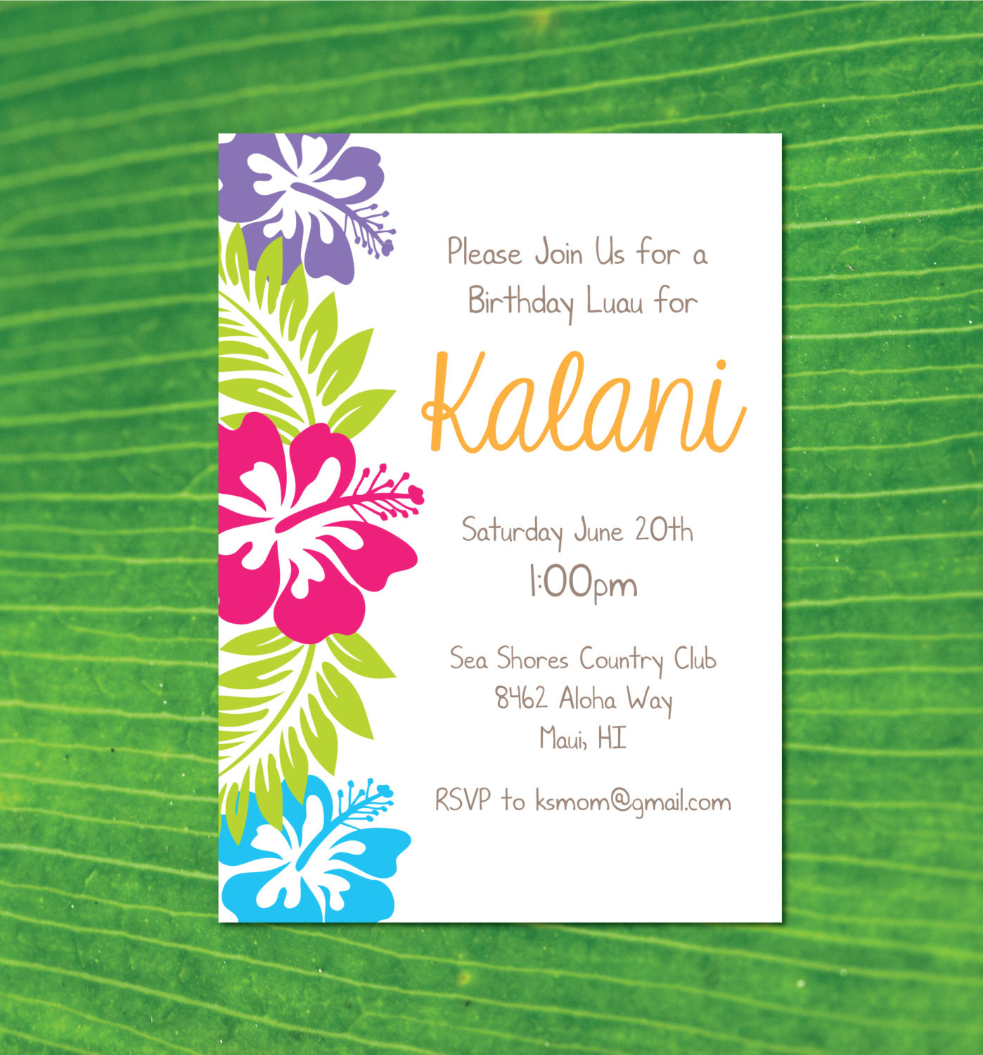 Hawaiian Birthday Invitations
 Hawaiian Luau Birthday Party Invitation Hawaiian Party