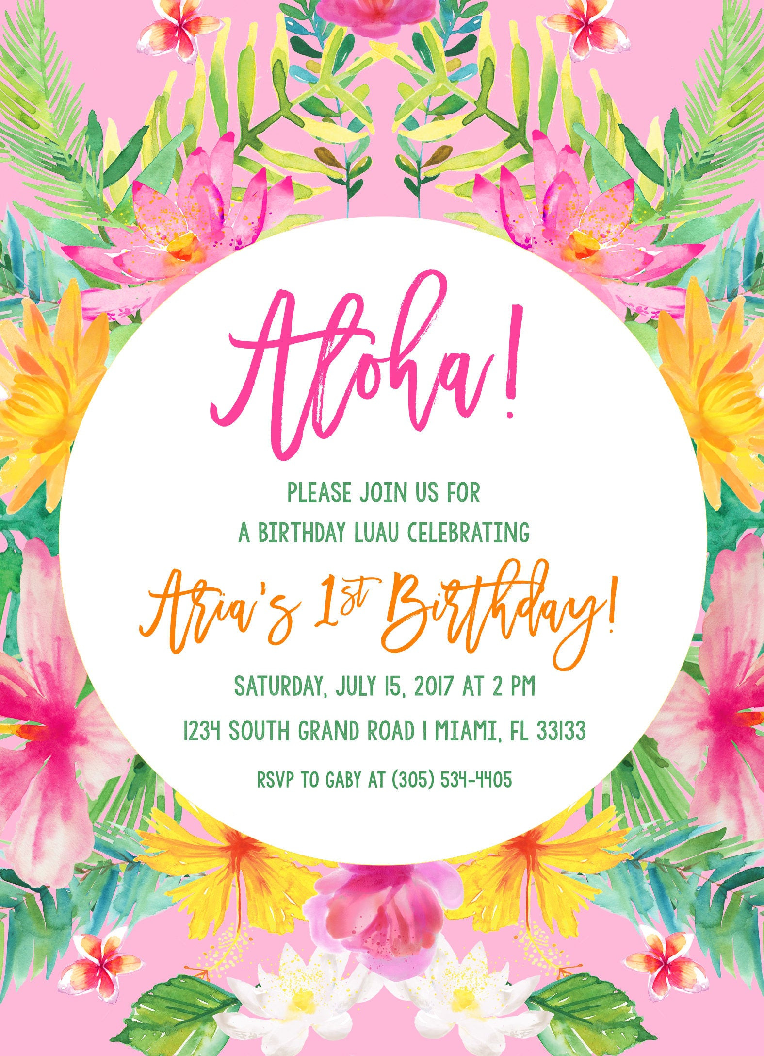 Hawaiian Birthday Invitations
 Tropical Birthday Invitation Luau Birthday Invitation