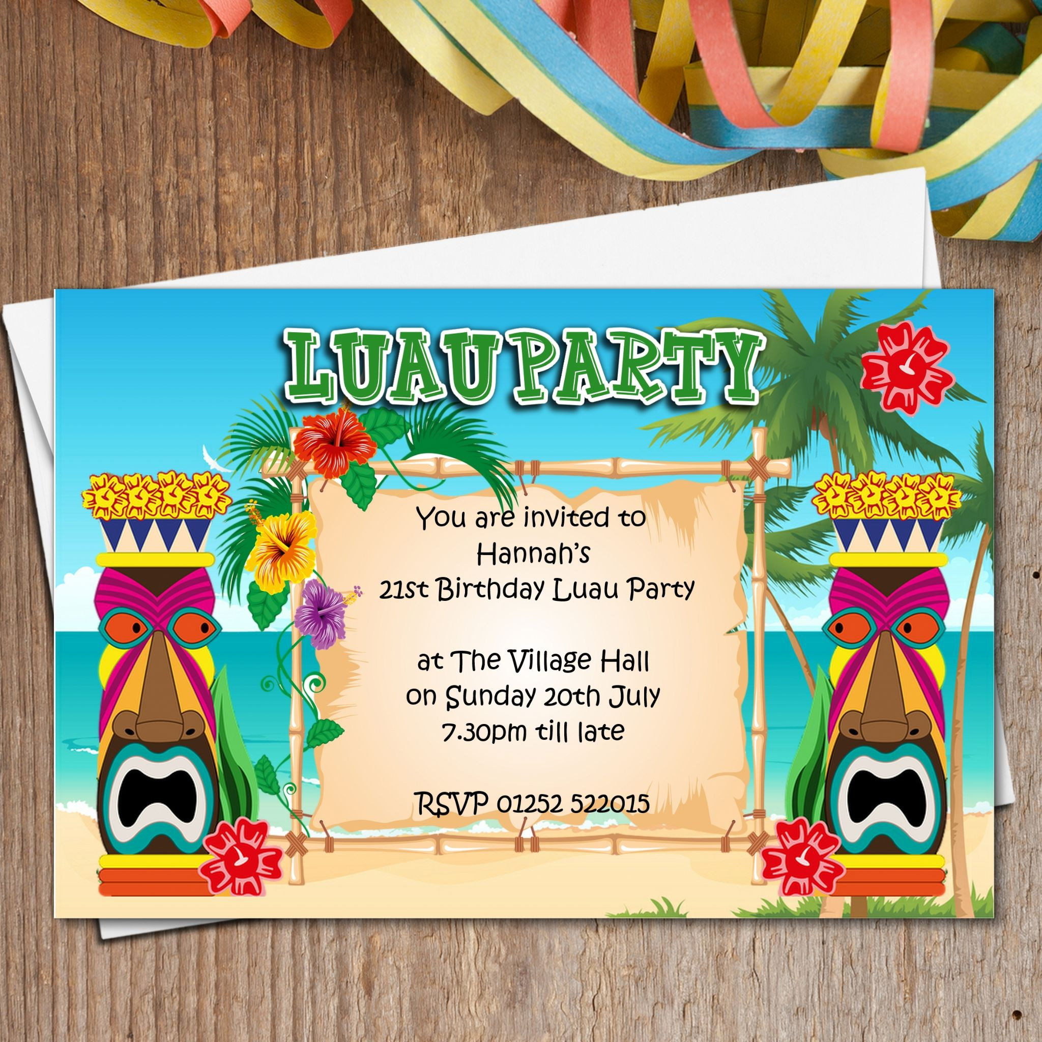 Hawaiian Birthday Invitations
 10 Personalised LUAU Hawaii Party Invitations N165