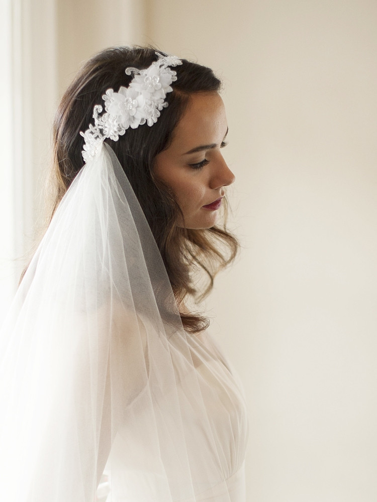 Headband Wedding Veil
 Crystal Lace Headband with 2 Layer Side Wedding Veil