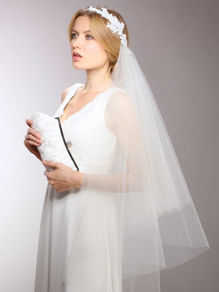 Headband Wedding Veil
 Cascading 1 Sided Bridal Veil with Lace Garland Headband