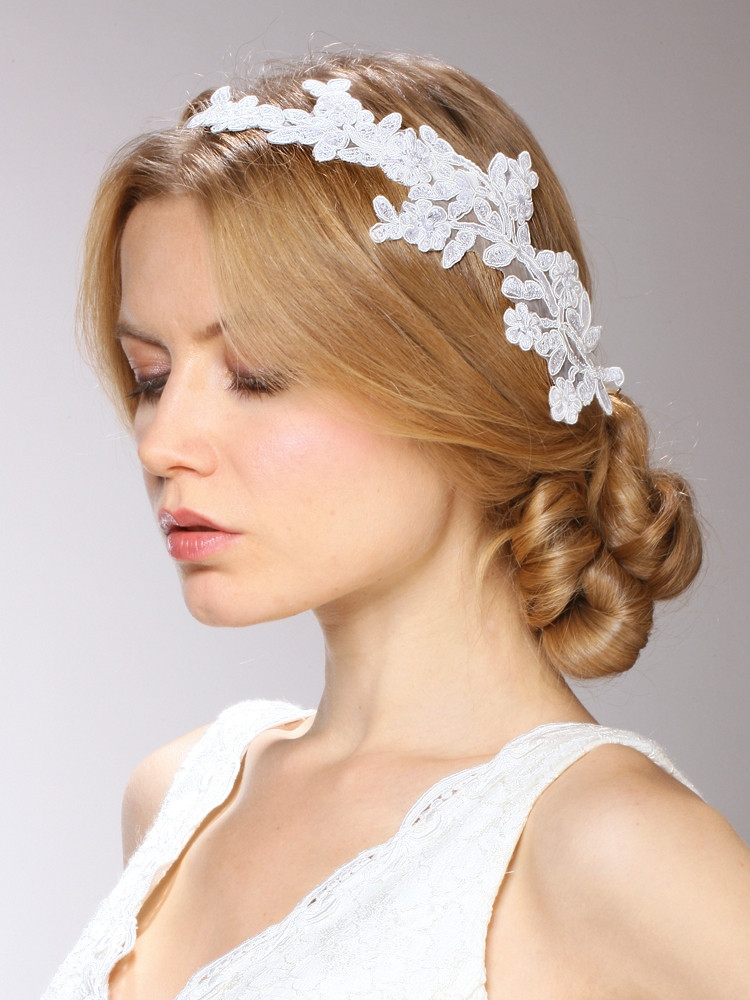 Headband Wedding Veil
 Cascading 1 Sided Bridal Veil with Lace Garland Headband