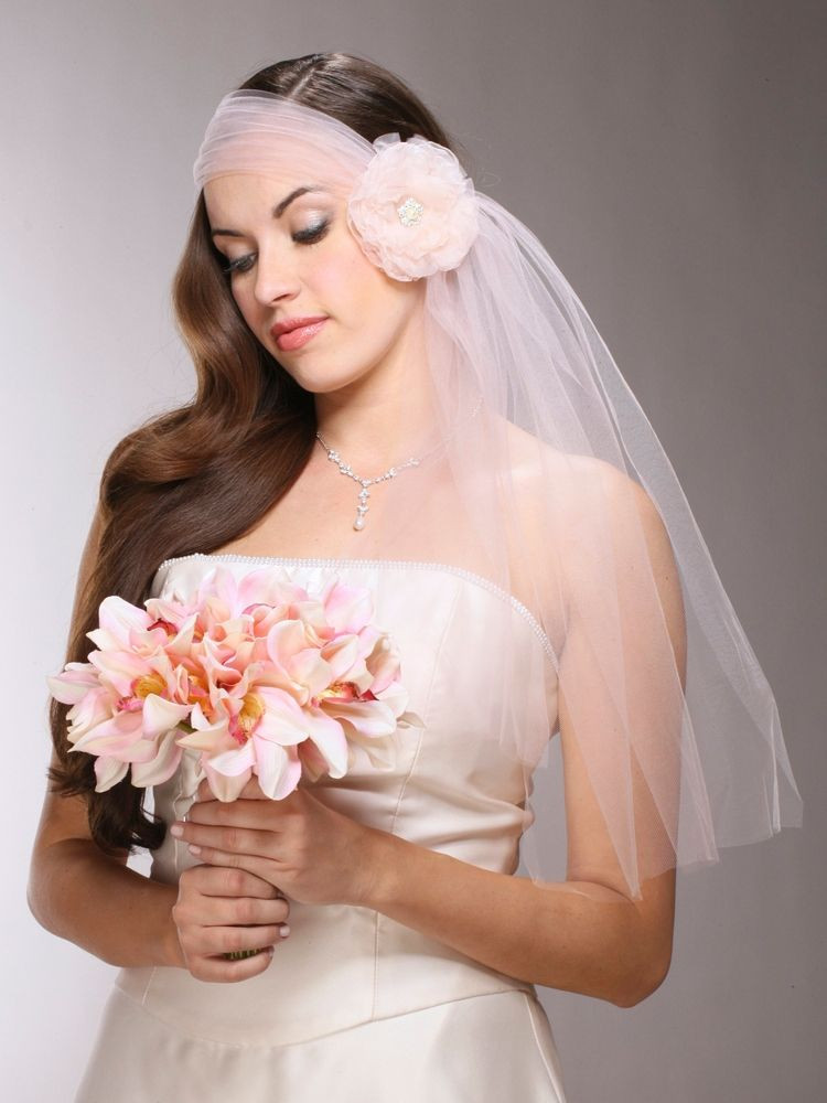 Headband Wedding Veil
 Headband Style Tulle Bridal Veil with Organza Flower & Crystal