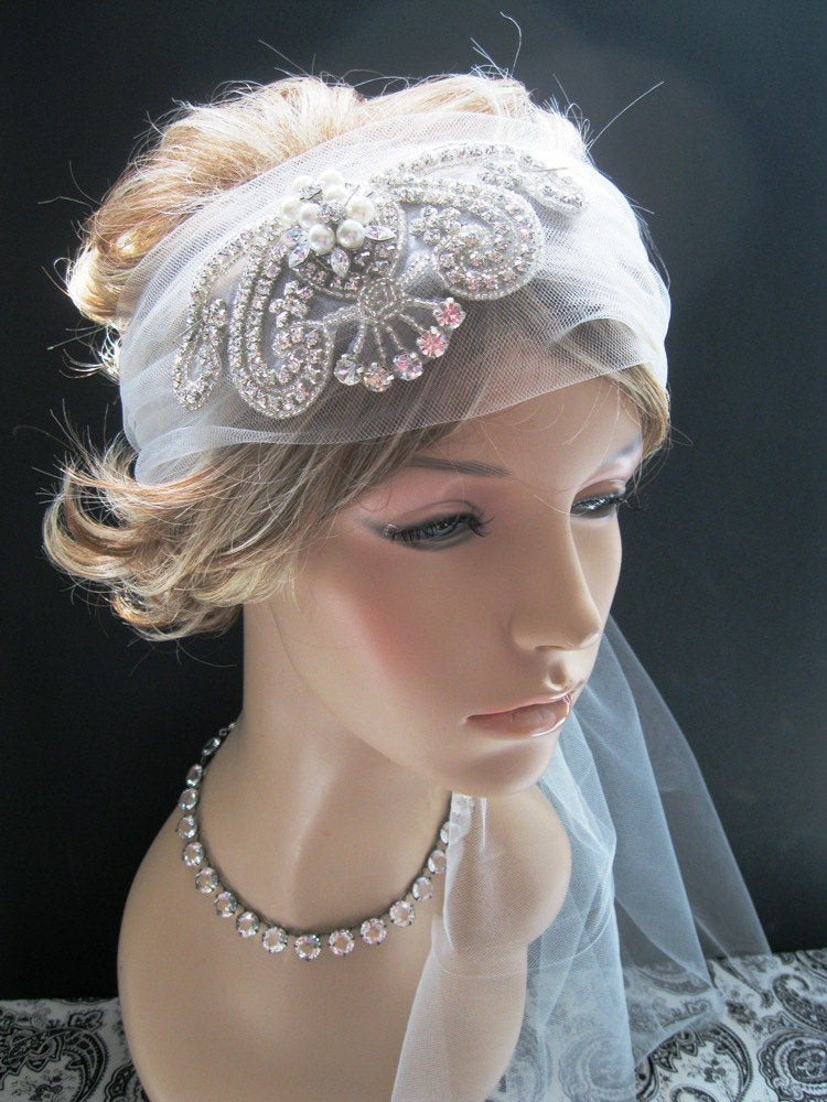 Headband Wedding Veil
 Items similar to Wedding Headpiece Bridal Veil Retro