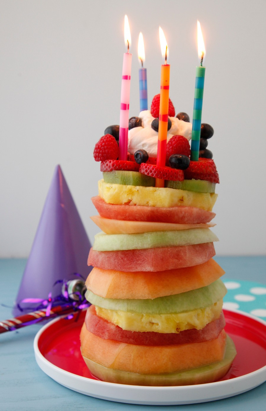 Healthy Birthday Cakes
 Fruit Tower Birthday Cake