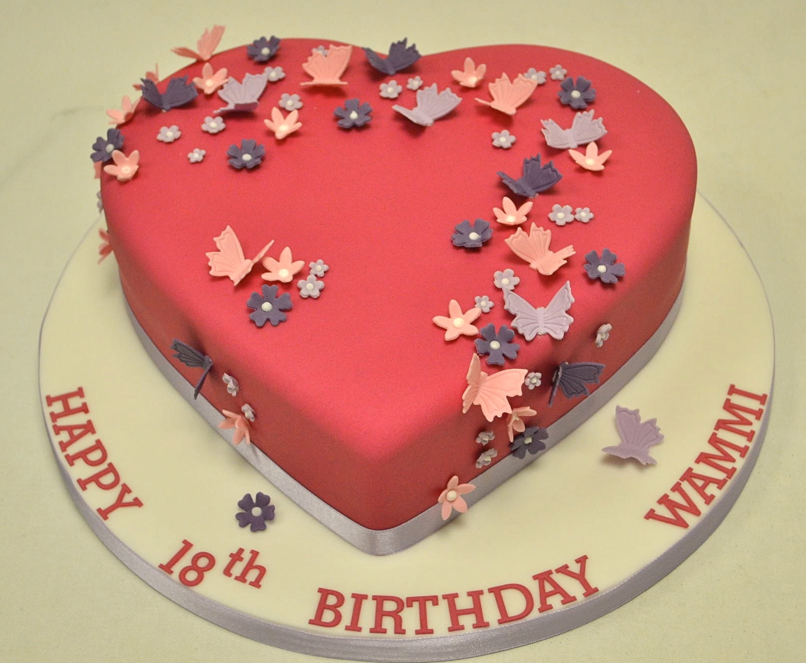 Heart Birthday Cake
 Heart Shaped Blossom and Butterfly 18th Birthday Cake