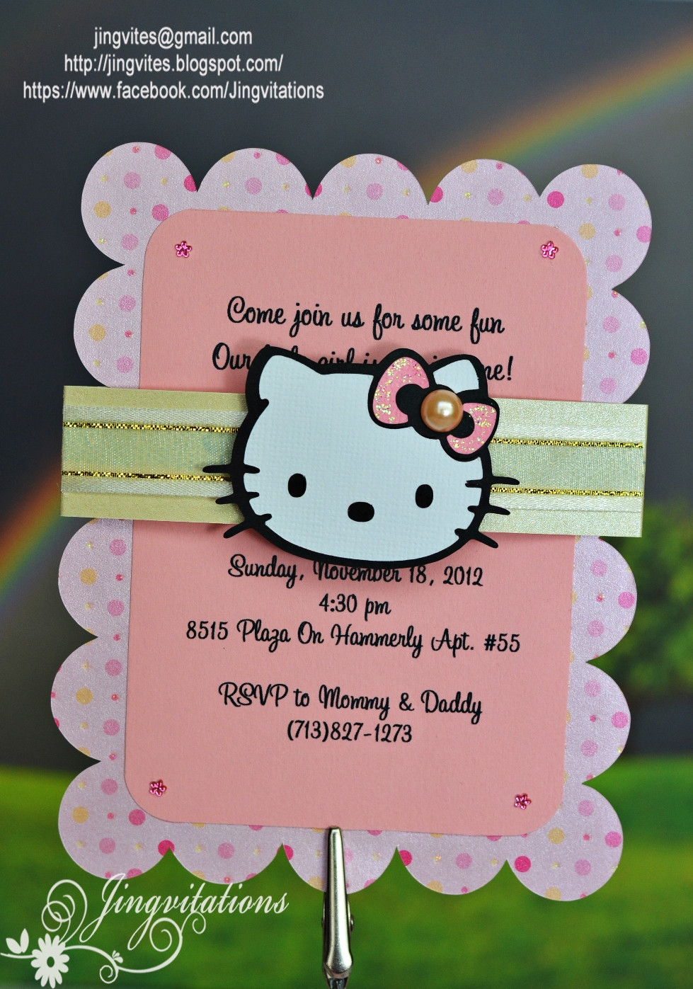 Hello Kitty Birthday Invitations
 Custom Handmade Hello Kitty Birth Announcement