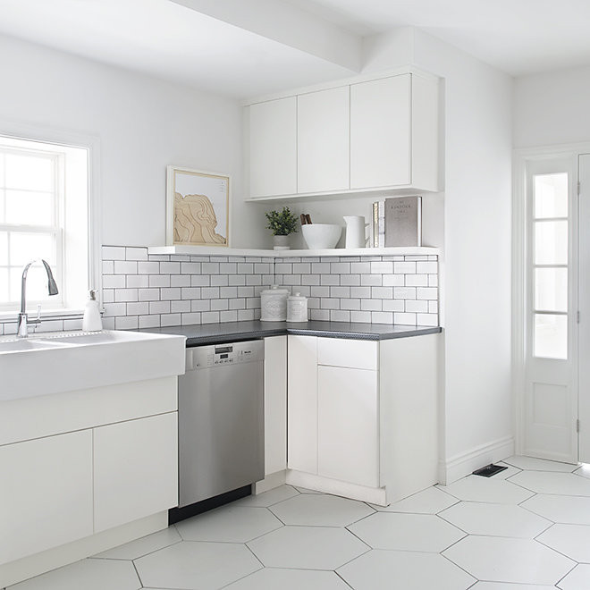 Hex Tile Kitchen Floor
 West End Halifax Amazing Contemporary Kitchen Transformation