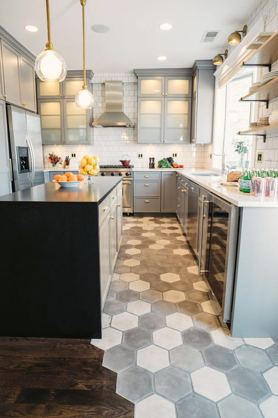 Hex Tile Kitchen Floor
 45 Eye Catchy Hexagon Tile Ideas For Kitchens DigsDigs